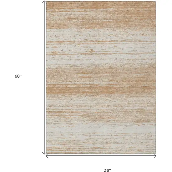 Copper And Ivory Striped Washable Indoor Outdoor Area Rug Photo 3