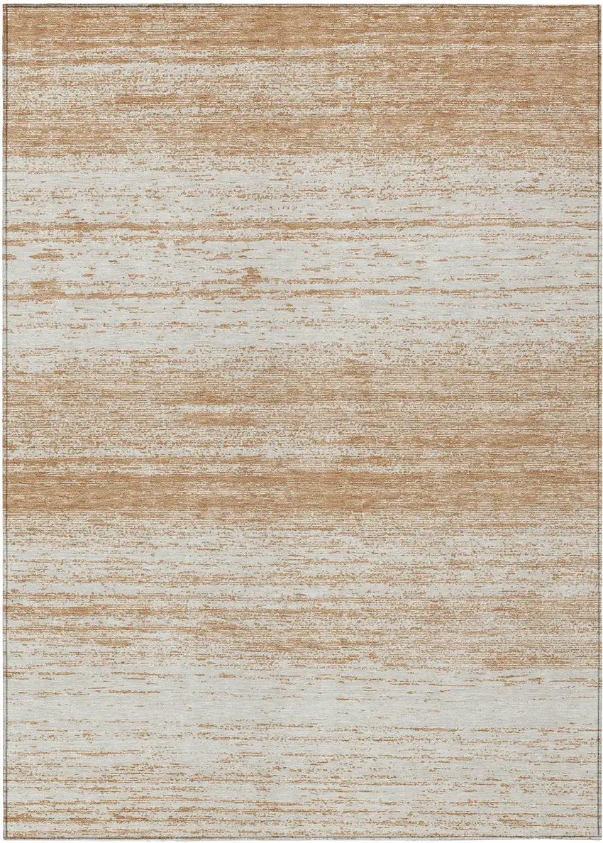 Copper And Ivory Striped Washable Indoor Outdoor Area Rug Photo 2