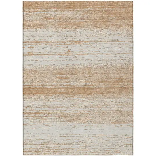 Copper And Ivory Striped Washable Indoor Outdoor Area Rug Photo 2