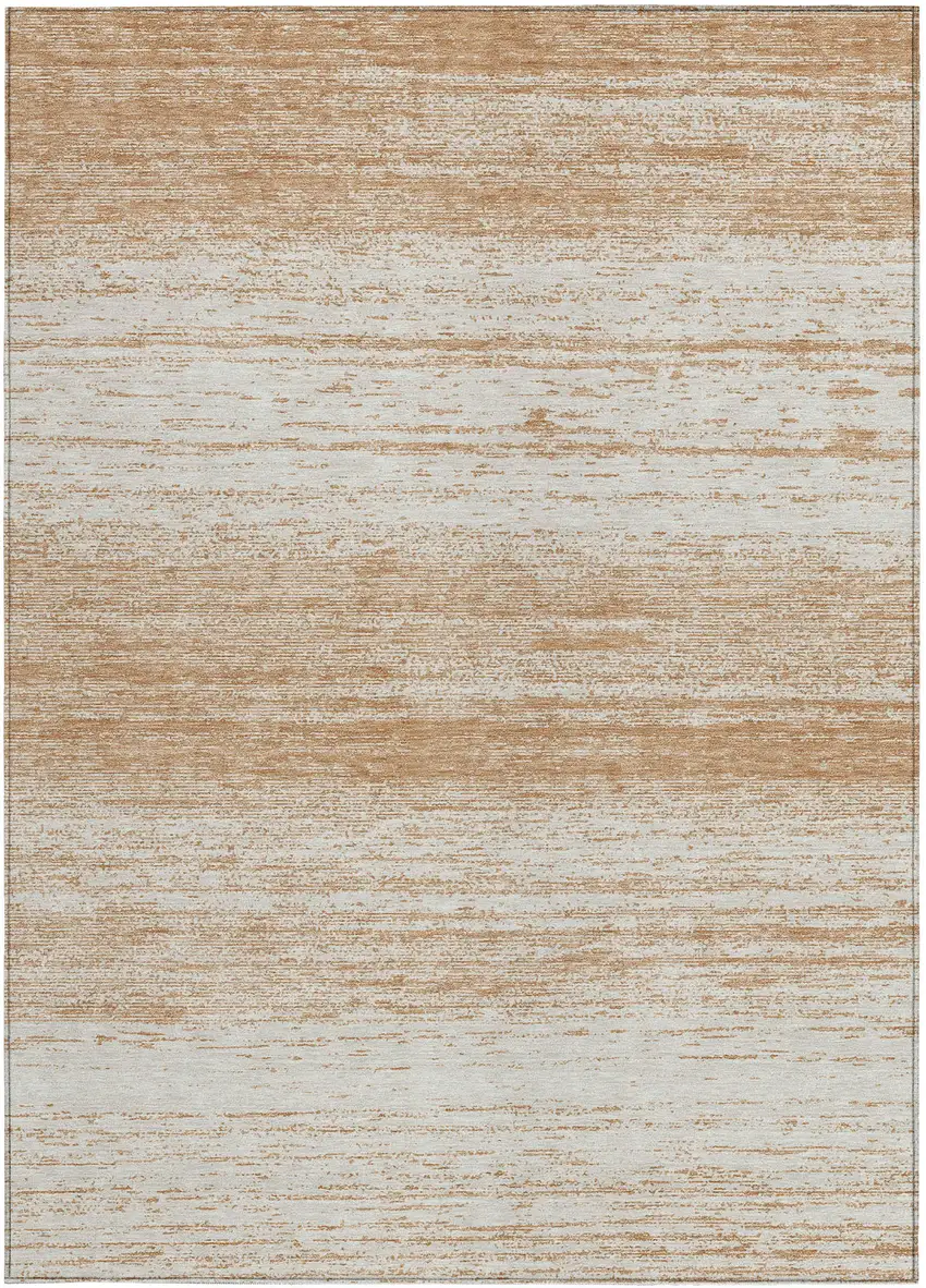 Copper And Ivory Striped Washable Indoor Outdoor Area Rug Photo 7
