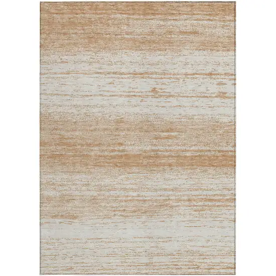 Copper And Ivory Striped Washable Indoor Outdoor Area Rug Photo 7