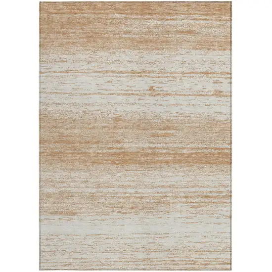 Copper And Ivory Striped Washable Indoor Outdoor Area Rug Photo 7