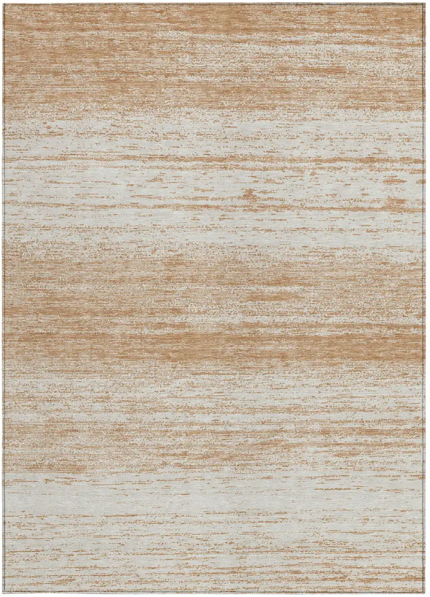 Copper And Ivory Striped Washable Indoor Outdoor Area Rug Photo 6