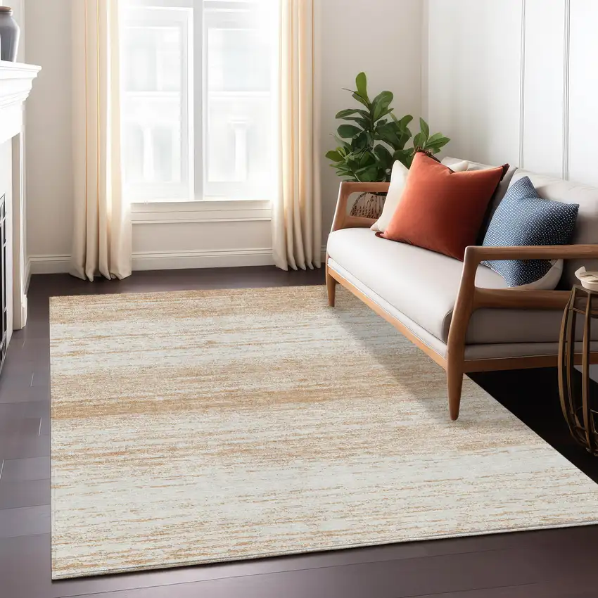Copper And Ivory Striped Washable Indoor Outdoor Area Rug Photo 9