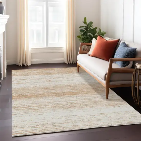 Copper And Ivory Striped Washable Indoor Outdoor Area Rug Photo 9