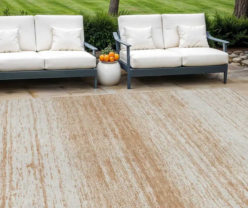 Copper And Ivory Striped Washable Indoor Outdoor Area Rug Photo 1