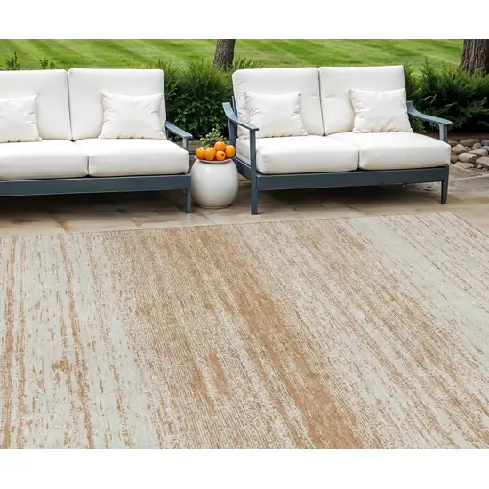 Copper And Ivory Striped Washable Indoor Outdoor Area Rug Photo 1
