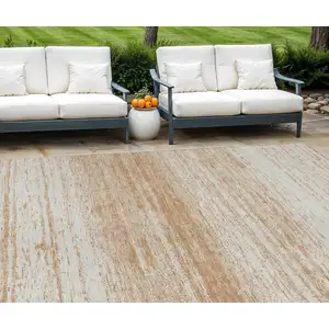 Photo of Copper And Ivory Striped Washable Indoor Outdoor Area Rug