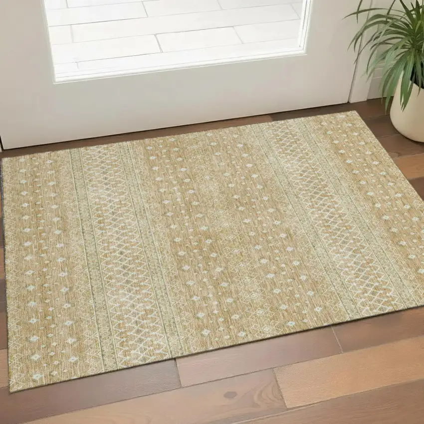 Copper And Ivory Tribal Washable Area Rug With UV Protection Photo 1