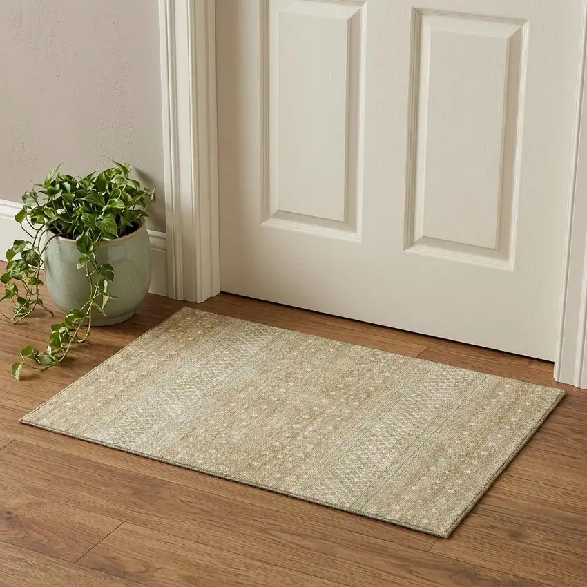 Copper And Ivory Tribal Washable Area Rug With UV Protection Photo 1