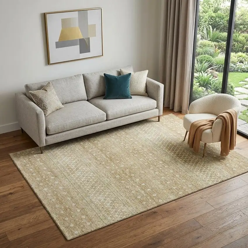 Copper And Ivory Tribal Washable Area Rug With UV Protection Photo 1