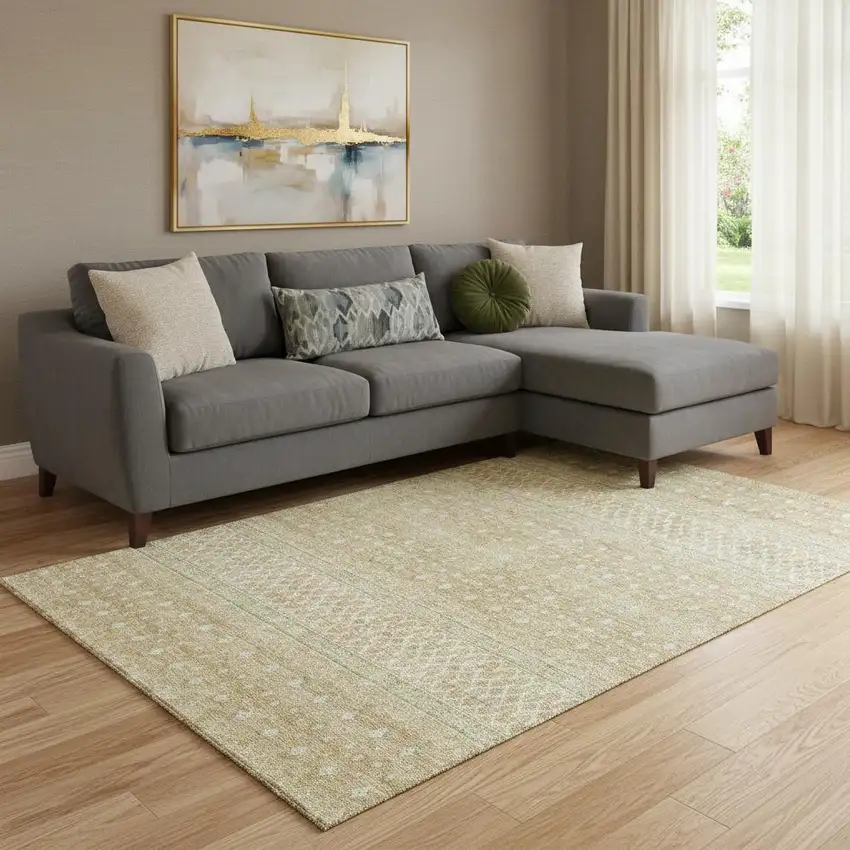 Copper And Ivory Tribal Washable Area Rug With UV Protection Photo 1