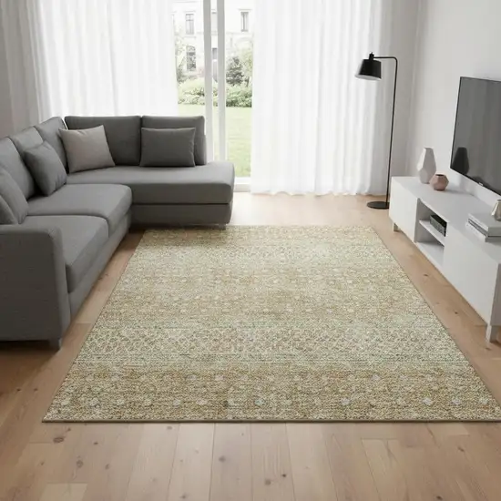 Copper And Ivory Tribal Washable Area Rug With UV Protection Photo 1