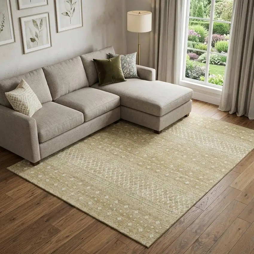 Copper And Ivory Tribal Washable Area Rug With UV Protection Photo 1