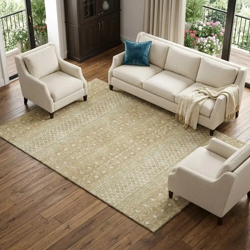 Copper And Ivory Tribal Washable Area Rug With UV Protection Photo 1