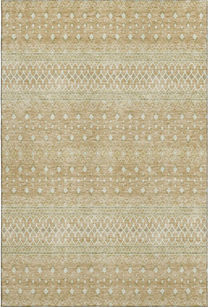 Copper And Ivory Tribal Washable Area Rug With UV Protection Photo 2
