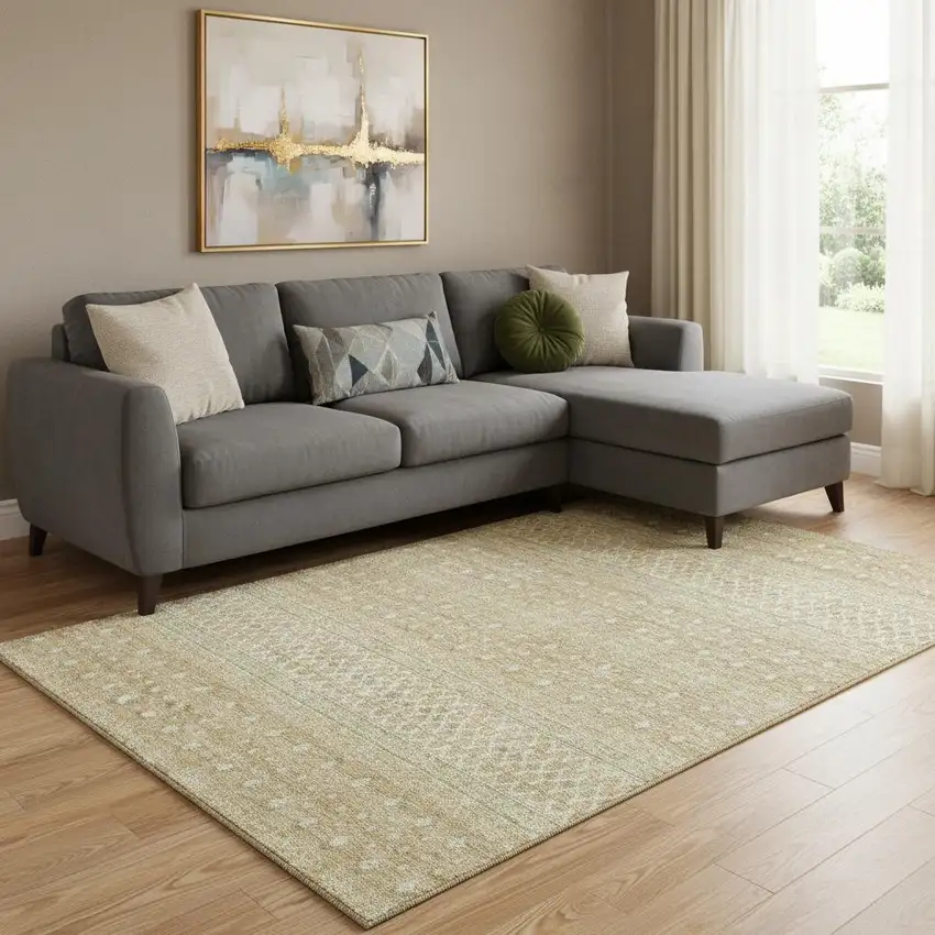 Copper And Ivory Tribal Washable Area Rug With UV Protection Photo 1