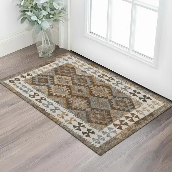 Copper And Ivory Tribal Washable Area Rug With UV Protection Photo 2