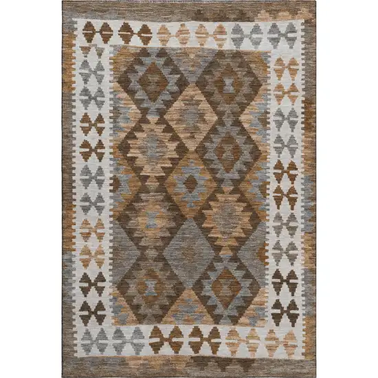 Copper And Ivory Tribal Washable Area Rug With UV Protection Photo 1