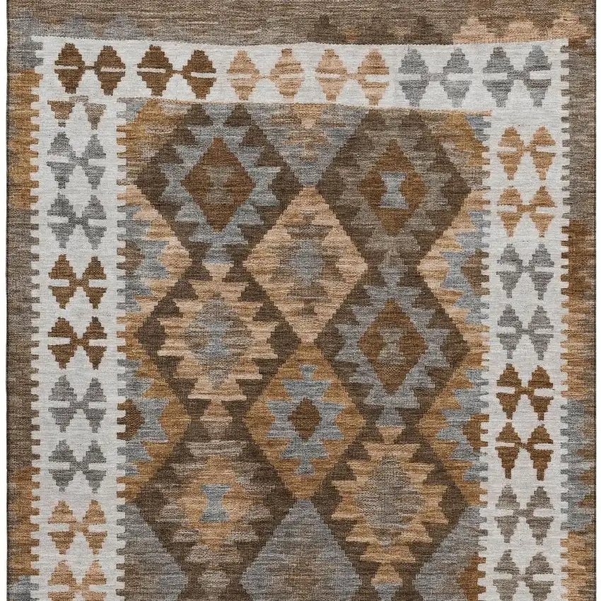 Copper And Ivory Tribal Washable Area Rug With UV Protection Photo 4