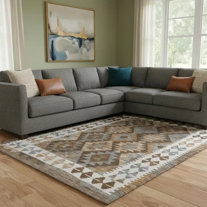 Copper And Ivory Tribal Washable Area Rug With UV Protection Photo 2