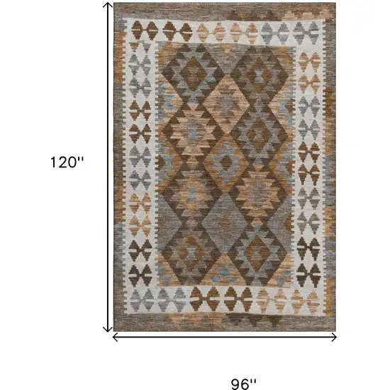 Copper And Ivory Tribal Washable Area Rug With UV Protection Photo 9