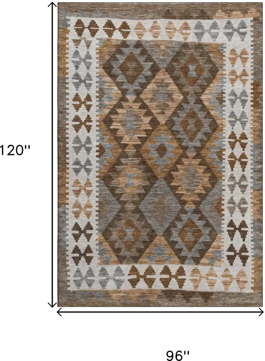 Copper And Ivory Tribal Washable Area Rug With UV Protection Photo 9