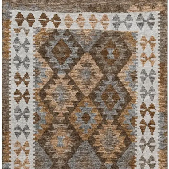 Copper And Ivory Tribal Washable Area Rug With UV Protection Photo 3