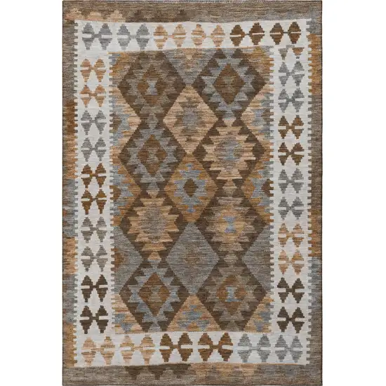 Copper And Ivory Tribal Washable Area Rug With UV Protection Photo 4