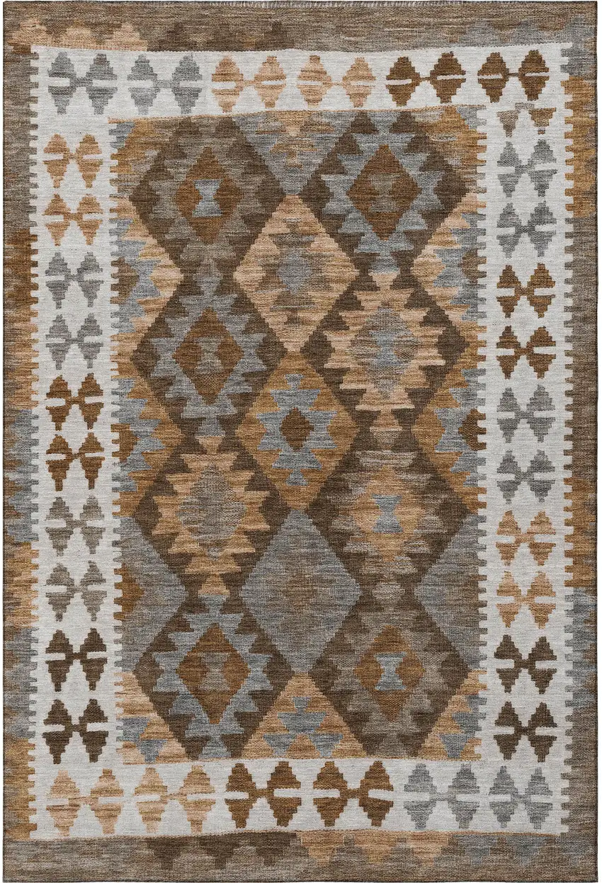 Copper And Ivory Tribal Washable Area Rug With UV Protection Photo 4