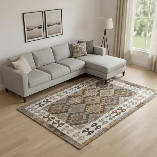 Copper And Ivory Tribal Washable Area Rug With UV Protection Photo 2