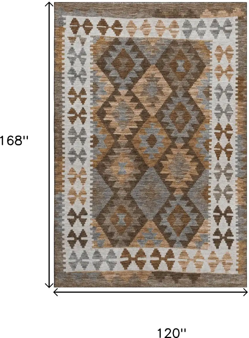 Copper And Ivory Tribal Washable Area Rug With UV Protection Photo 9
