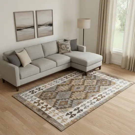 Copper And Ivory Tribal Washable Area Rug With UV Protection Photo 2