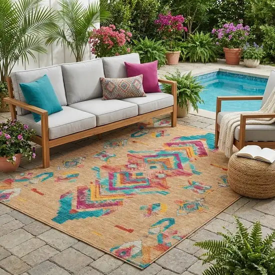 Copper And Ivory Tribal Washable Indoor Outdoor Area Rug Photo 1