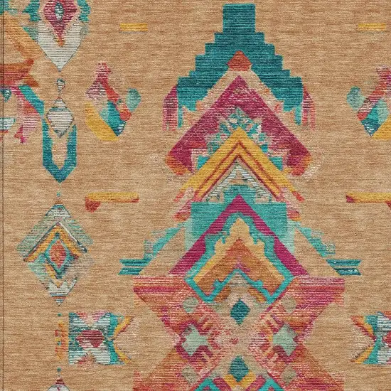 Copper And Ivory Tribal Washable Indoor Outdoor Area Rug Photo 4
