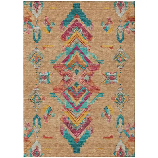 Copper And Ivory Tribal Washable Indoor Outdoor Area Rug Photo 2