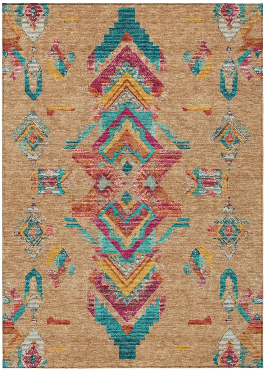 Copper And Ivory Tribal Washable Indoor Outdoor Area Rug Photo 2