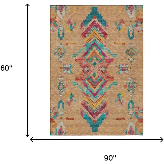 Copper And Ivory Tribal Washable Indoor Outdoor Area Rug Photo 8
