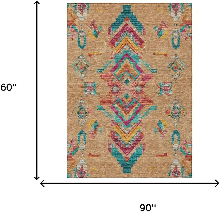 Copper And Ivory Tribal Washable Indoor Outdoor Area Rug Photo 8