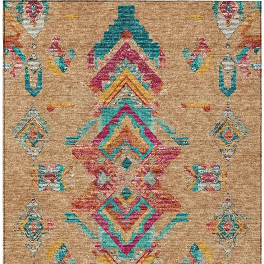 Copper And Ivory Tribal Washable Indoor Outdoor Area Rug Photo 5