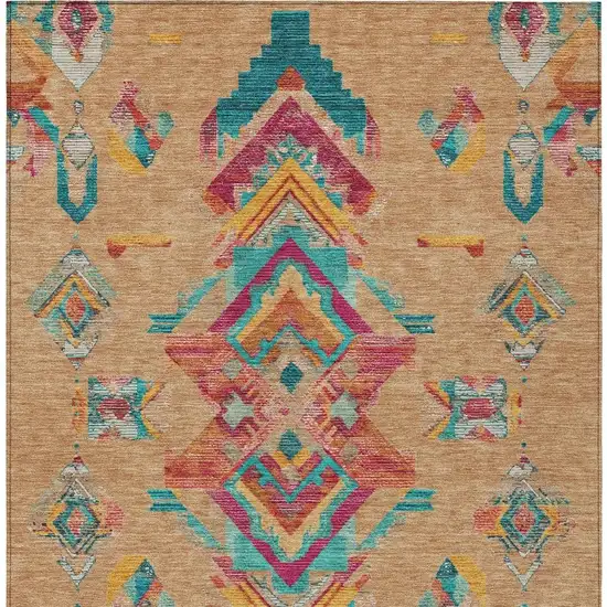 Copper And Ivory Tribal Washable Indoor Outdoor Area Rug Photo 5