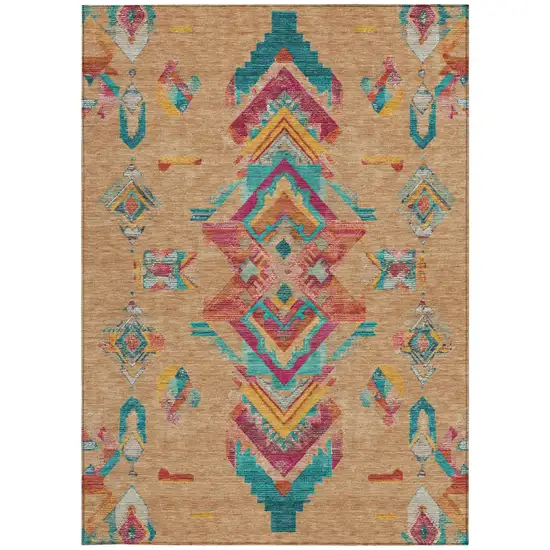 Copper And Ivory Tribal Washable Indoor Outdoor Area Rug Photo 3