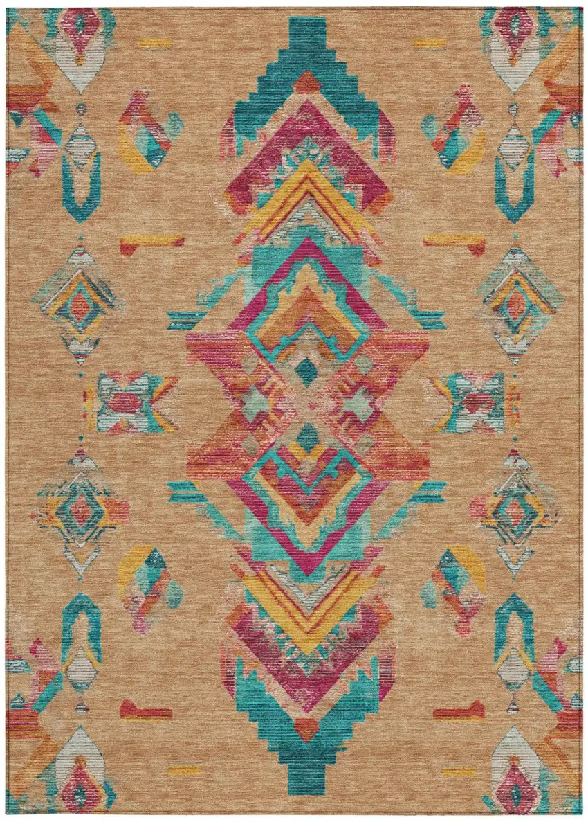 Copper And Ivory Tribal Washable Indoor Outdoor Area Rug Photo 3