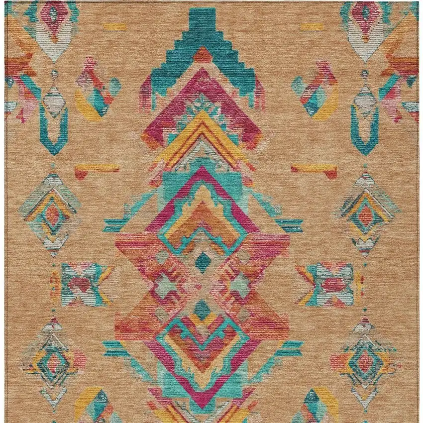 Copper And Ivory Tribal Washable Indoor Outdoor Area Rug Photo 4