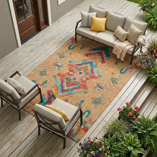 Copper And Ivory Tribal Washable Indoor Outdoor Area Rug Photo 1