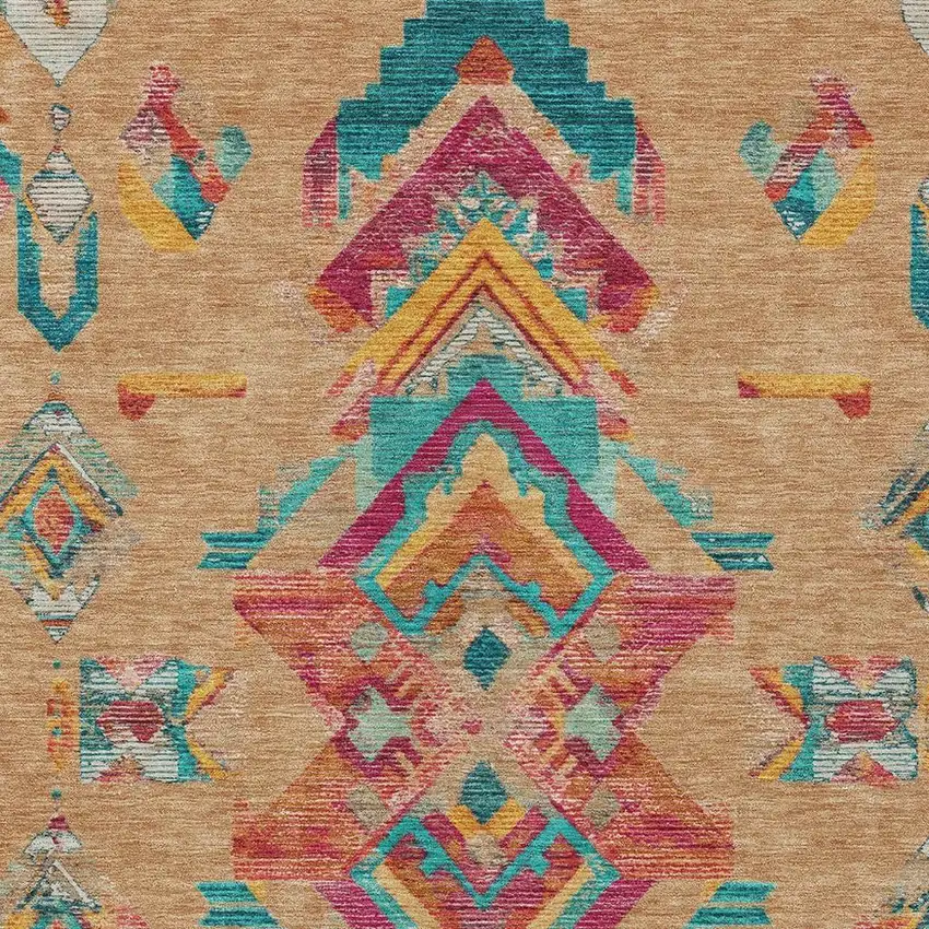 Copper And Ivory Tribal Washable Indoor Outdoor Area Rug Photo 3