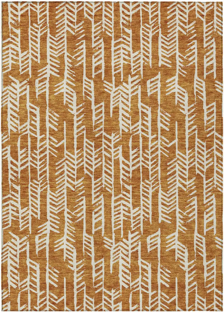 Copper And Ivory Tribal Washable Indoor Outdoor Area Rug Photo 2