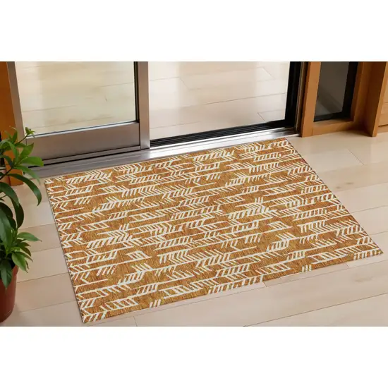Copper And Ivory Tribal Washable Indoor Outdoor Area Rug Photo 1