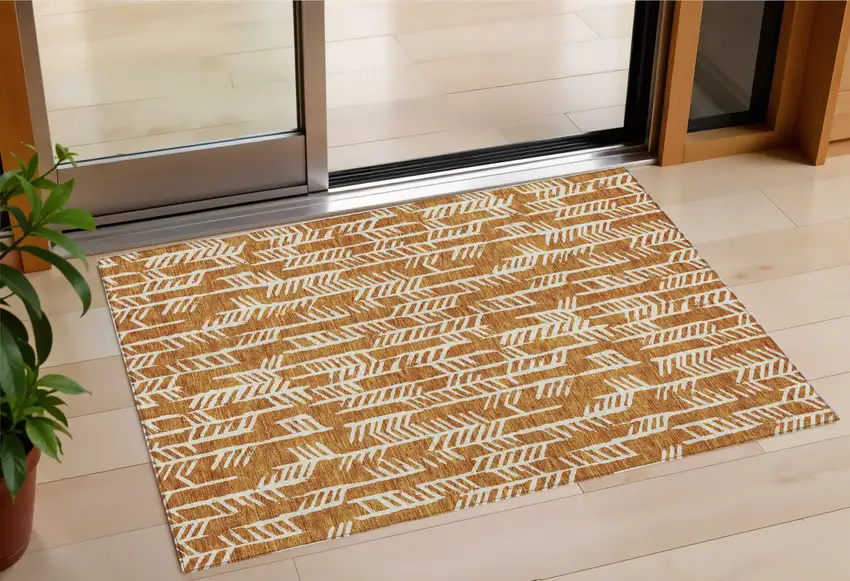 Copper And Ivory Tribal Washable Indoor Outdoor Area Rug Photo 1