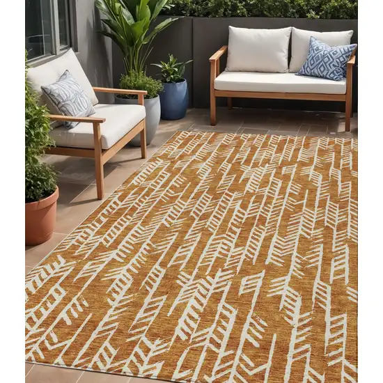Copper And Ivory Tribal Washable Indoor Outdoor Area Rug Photo 1